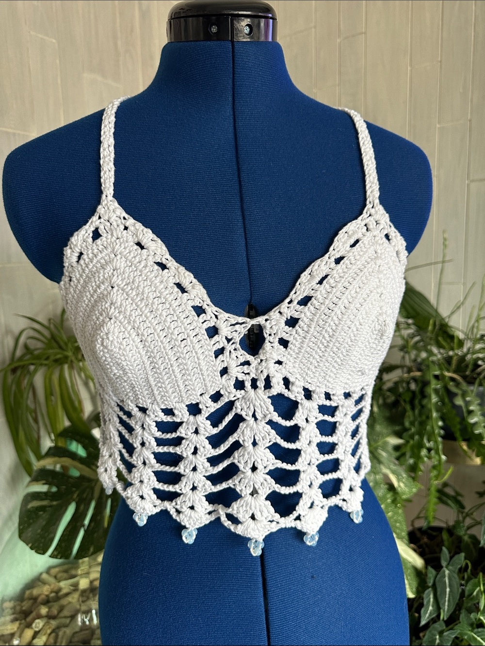 Crocheted White Camisole Crop Top
